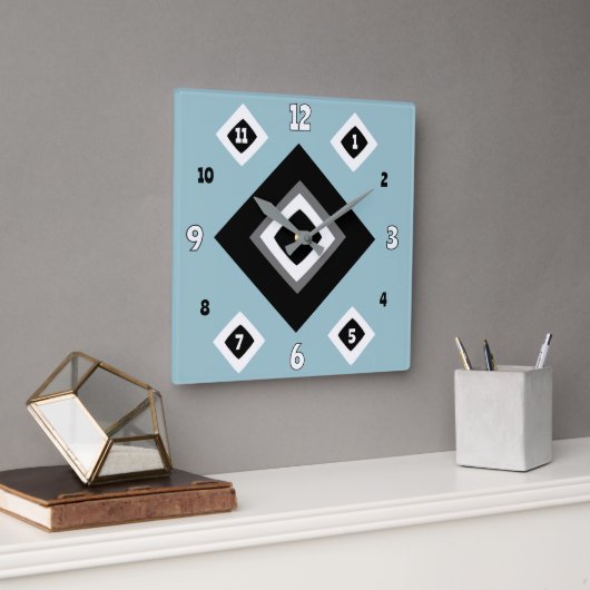 Geometrische grijsblauw vierkante klok (Kantoor)