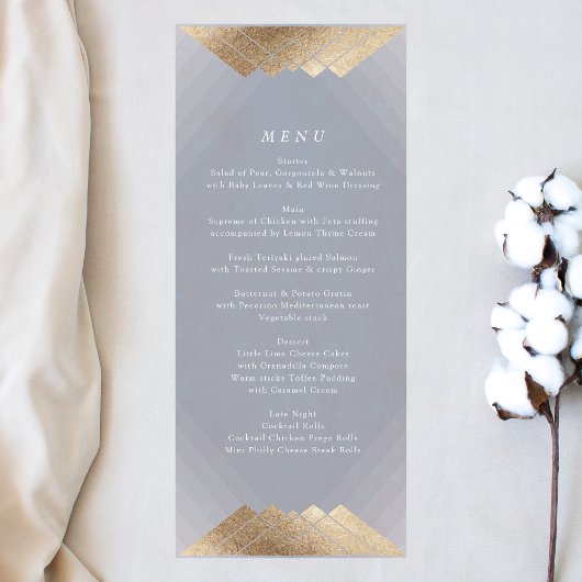 Geometrische grijze deco Gold Gatsby Wedding Menu