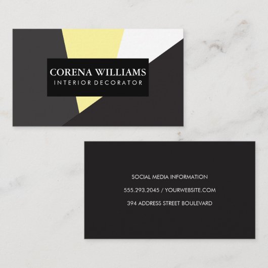 Geometrische grijze gele witte zwarte kleurblokken visitekaartje (Voorkant / Achterkant)
