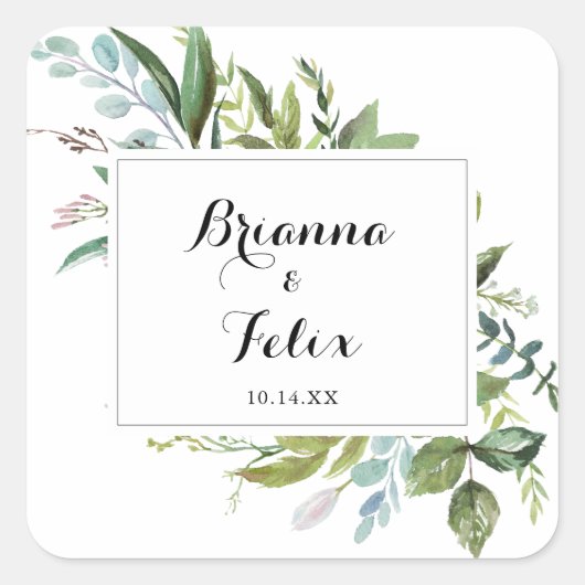 Geometrische groen bruiloft envelop afdichtingen vierkante sticker (Voorkant)