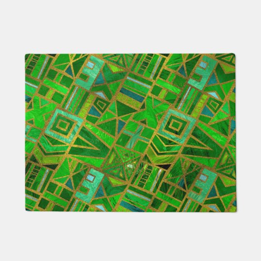 Geometrische Groen en Gold African Tribal Pattern Deurmat (Voorkant)