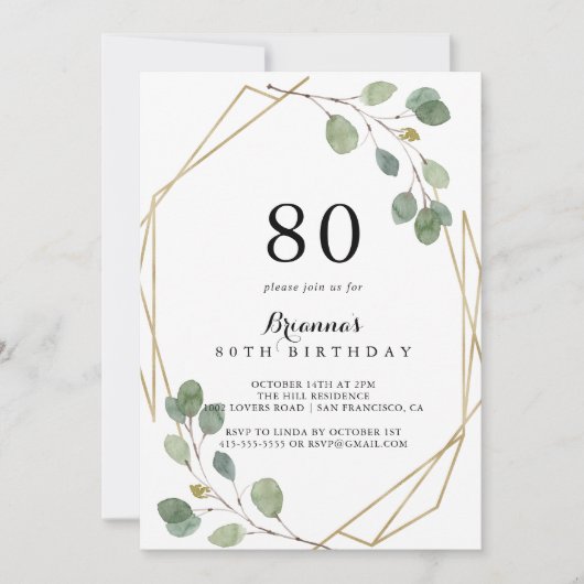 Geometrische groen Eucalyptus 80e verjaardag Kaart (Voorkant)