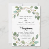 Geometrische groen Eucalyptus Front & Rug bruiloft Kaart (Voorkant)