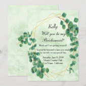 Geometrische groen Eucalyptus Leaves Bridesmaid Kaart (Voorkant / Achterkant)