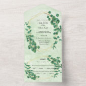 Geometrische groen Eucalyptus Leaves Wedding All In One Uitnodiging (Binnen)