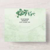 Geometrische groen Eucalyptus Leaves Wedding All In One Uitnodiging (Achterkant)