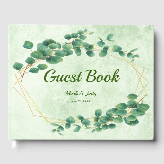 Geometrische groen Eucalyptus Leaves Wedding Gastenboek (Voorkant)