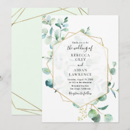 Geometrische groen Eucalyptus Leaves Wedding Kaart