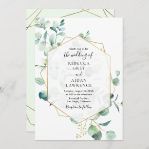Geometrische groen Eucalyptus Leaves Wedding Kaart