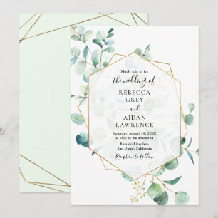 Geometrische groen Eucalyptus Leaves Wedding Kaart