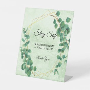 Geometrische groen Eucalyptus lekt veiligheid Reclamebord Met Voetstuk