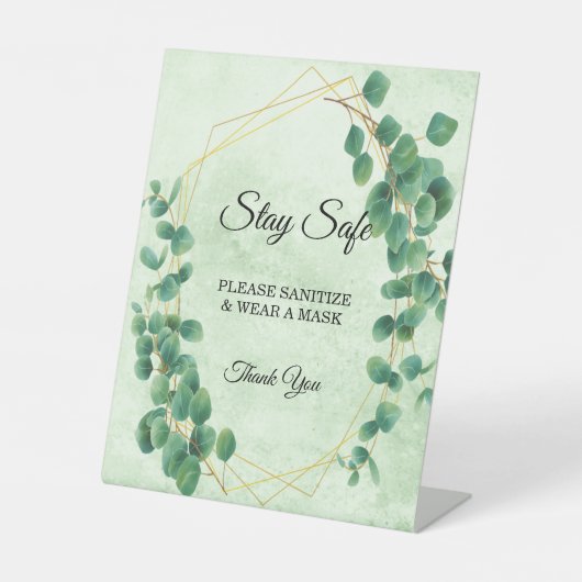 Geometrische groen Eucalyptus lekt veiligheid Reclamebord Met Voetstuk (Voorkant)