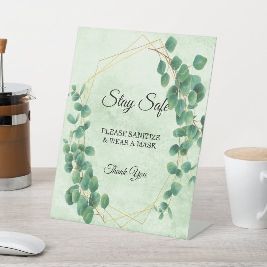 Geometrische groen Eucalyptus lekt veiligheid Reclamebord Met Voetstuk (Insitu)