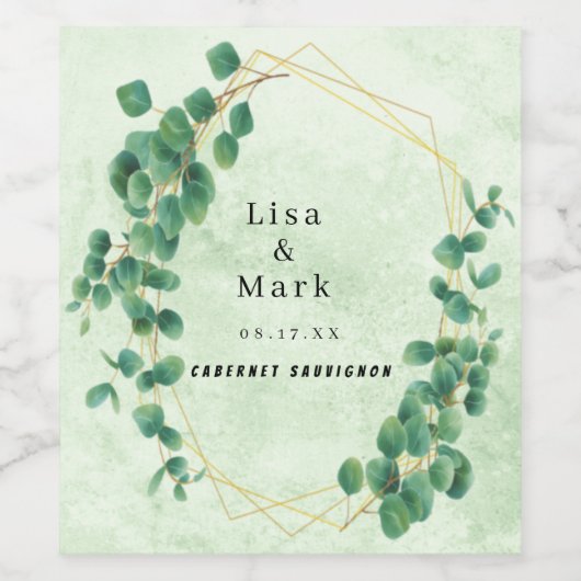 Geometrische groen Eucalyptusbladeren Wijn Etiket (Enkel label)