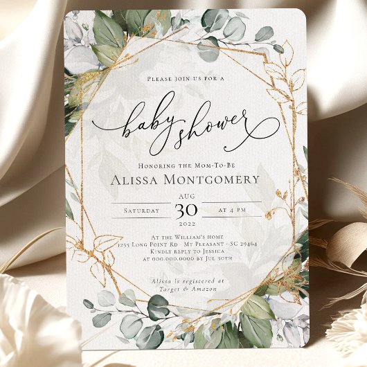 Geometrische groen gouden Baby shower uitnodiging