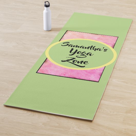 Geometrische Groen Roze Waterverf Yogamat (In situ)