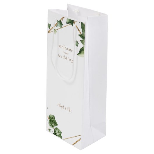 Geometrische groen Welkom bij onze bruiloft Wijn Cadeautas (Voorkant Gekanteld)