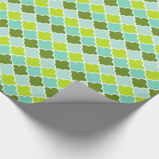 Geometrische groene Aqua Turquoise Quatrefoil Patr Cadeaupapier (Hoek)
