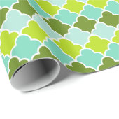 Geometrische groene Aqua Turquoise Quatrefoil Patr Cadeaupapier (Rol Hoek)
