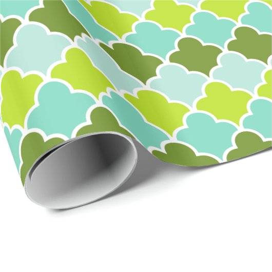Geometrische groene Aqua Turquoise Quatrefoil Patr Cadeaupapier (Rol Hoek)
