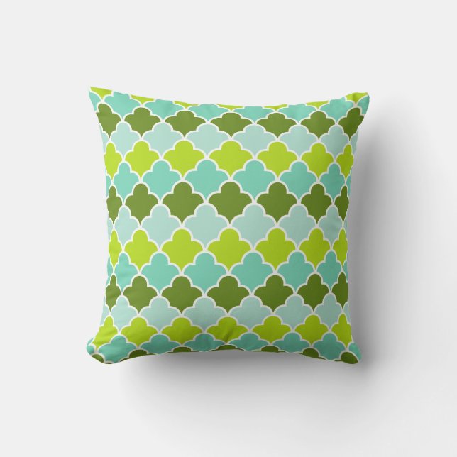 Geometrische groene Aqua Turquoise Quatrefoil Patr Kussen (Voorkant)
