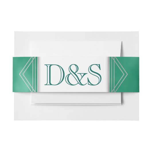 Geometrische groene art deco | Moderne Monogram br Uitnodigingen Wikkel (Voorkant Voorbeeld)