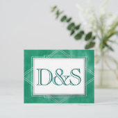 Geometrische groene Art Deco | Moderne RSVP-struct Uitnodiging Briefkaart (Staand voorkant)