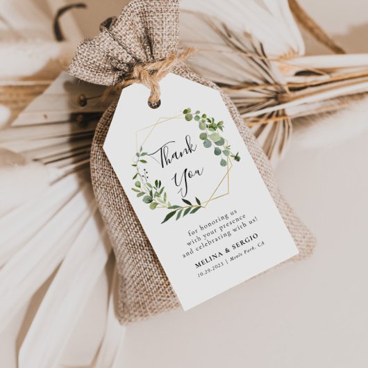 Geometrische groene elyptus Leaf Weddenschap Harte Cadeaulabel