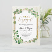 Geometrische groene Eucalyptus Engagement Party Kaart (Staand voorkant)