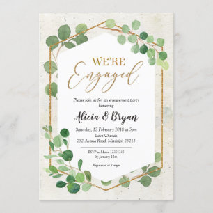 Geometrische groene Eucalyptus Engagement Party Kaart