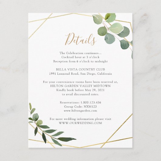 Geometrische groene eucalyptus informatie details informatiekaartje (Voorkant)