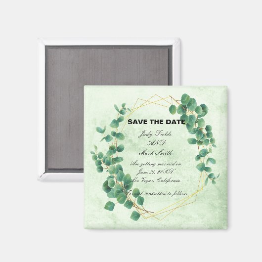 Geometrische groene Eucalyptus laat de datum op Magneet (Voorkant / Achterkant)