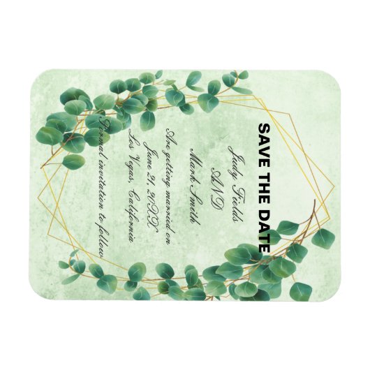 Geometrische groene Eucalyptus laat de datum op Magneet (Horizontaal)