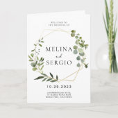 Geometrische groene Eucalyptus Leaves Folded Weddi Programma (Voorkant)