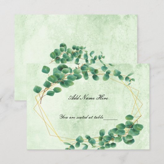 Geometrische groene Eucalyptus Leaves Place Card RSVP Kaartje (Voorkant / Achterkant)