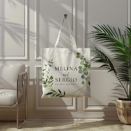 Geometrische groene Eucalyptus Leaves Wedding Canv Tote Bag