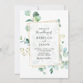 Geometrische groene Eucalyptus Wedding Kaart (Voorkant)