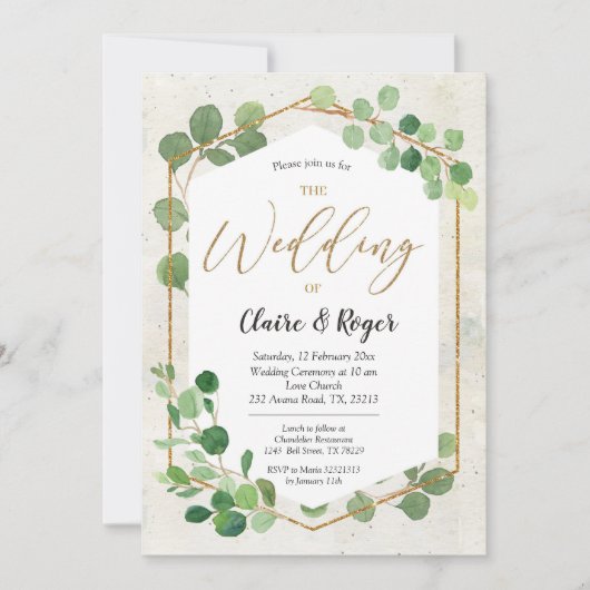 Geometrische groene Eucalyptus Wedding Kaart (Voorkant)