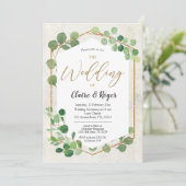 Geometrische groene Eucalyptus Wedding Kaart (Staand voorkant)