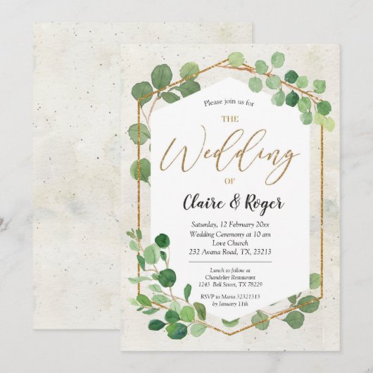 Geometrische groene Eucalyptus Wedding Kaart (Voorkant / Achterkant)