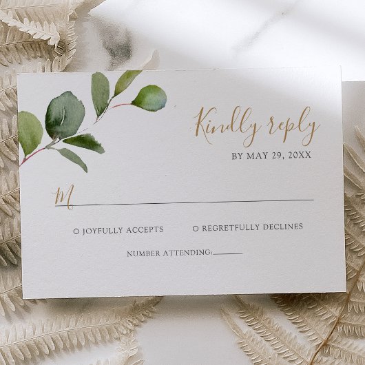 Geometrische groene Eucalyptus Wedding RSVP Kaartje