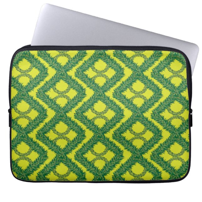 Geometrische groene Garland Squares vakantiepatroo Laptop Sleeve (Voorkant)