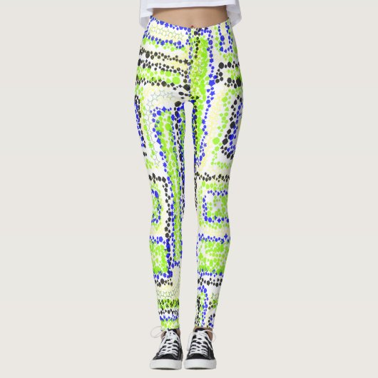 Geometrische groene gele blauwe zwarte Leggings (Voorkant)