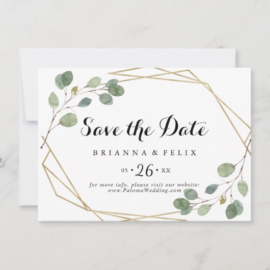 Geometrische groene kalligrafie Horizontale bruilo Save The Date (Voorkant)