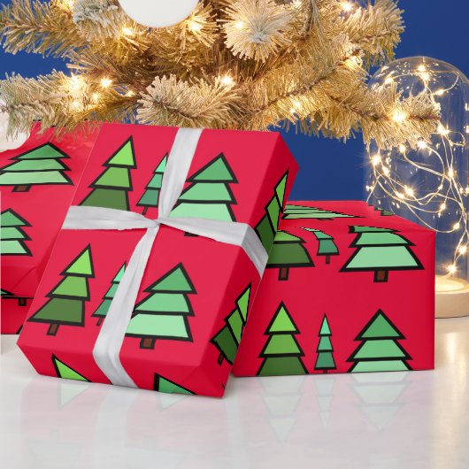 Geometrische groene kerstbomen cadeaupapier (Feestdagen)