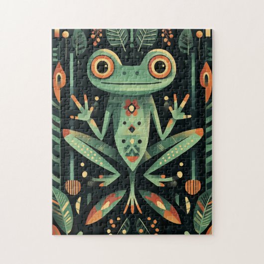 geometrische groene kikker legpuzzel (Verticaal)