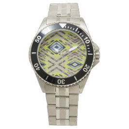 Geometrische groene paarse handgetekende kunst horloge