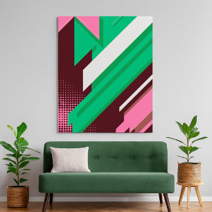 Geometrische groene, roze en witte strepen poster