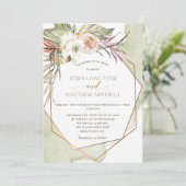 Geometrische Groene Tropische Bladeren Bruiloft Kaart (Staand voorkant)