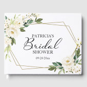 Geometrische groene witte bloemige bruidsdouche gastenboek (Voorkant)